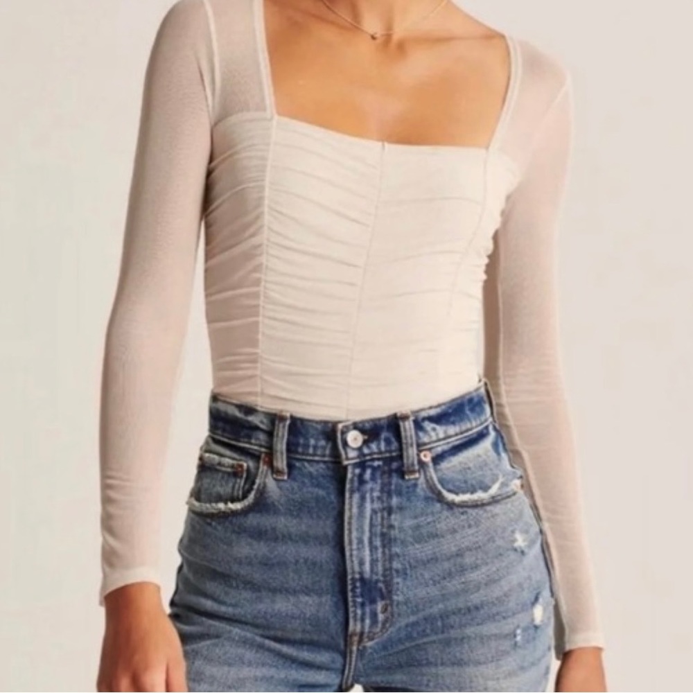 Abercrombie Nude Mesh Ruched Bodysuit